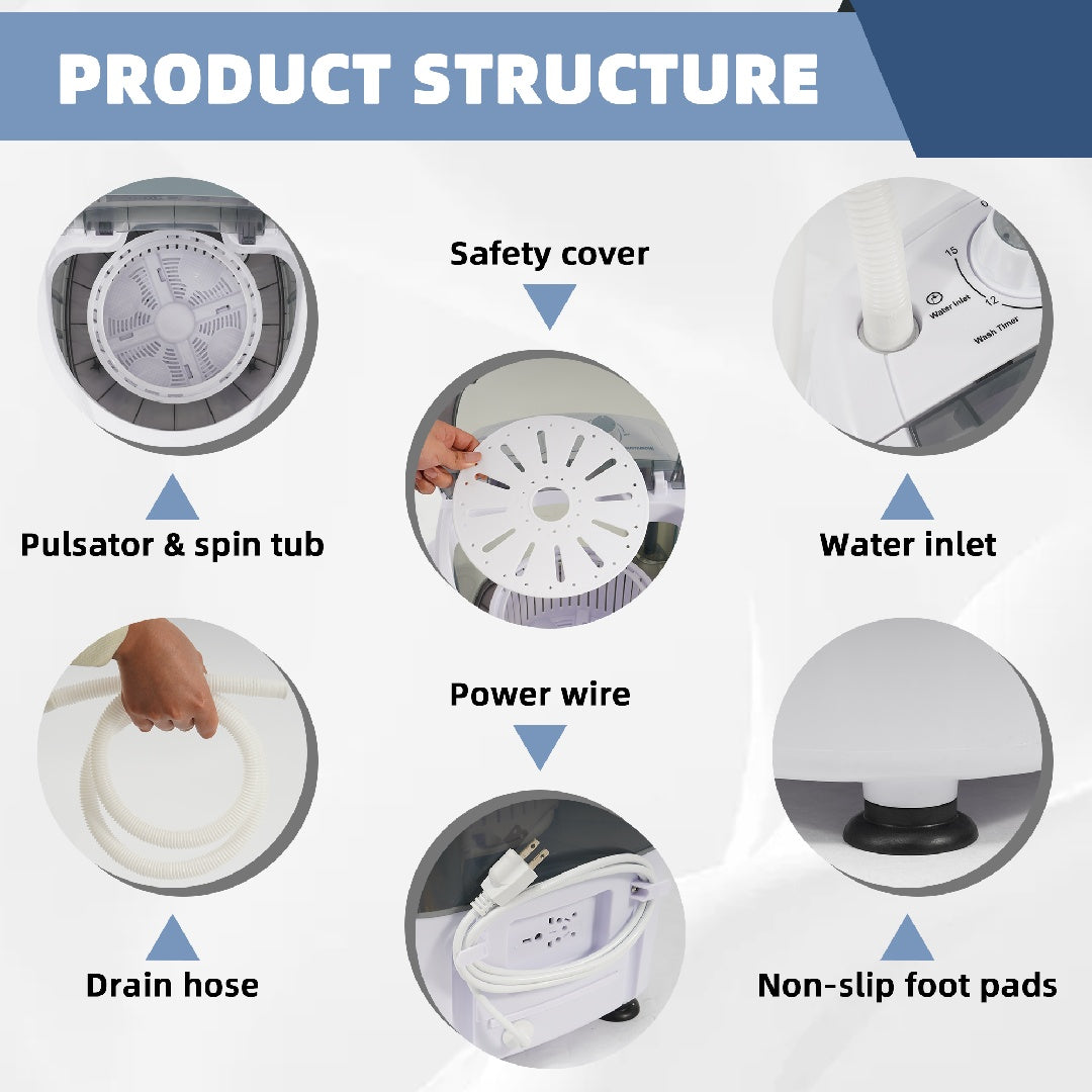Portable Mini Washer with Spin Dryer — 5.5 lb Capacity (Compact for Apartments, RVs & Dorms)