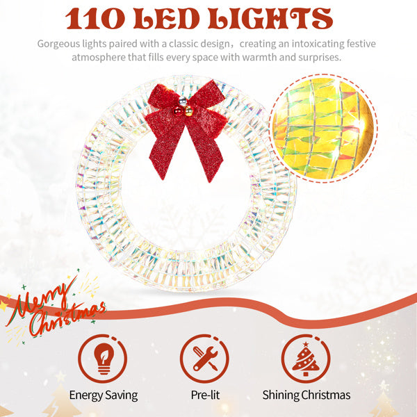 24in Pre-lit Iridescent Outdoor Christmas Wreath Decoration, Warm White LED