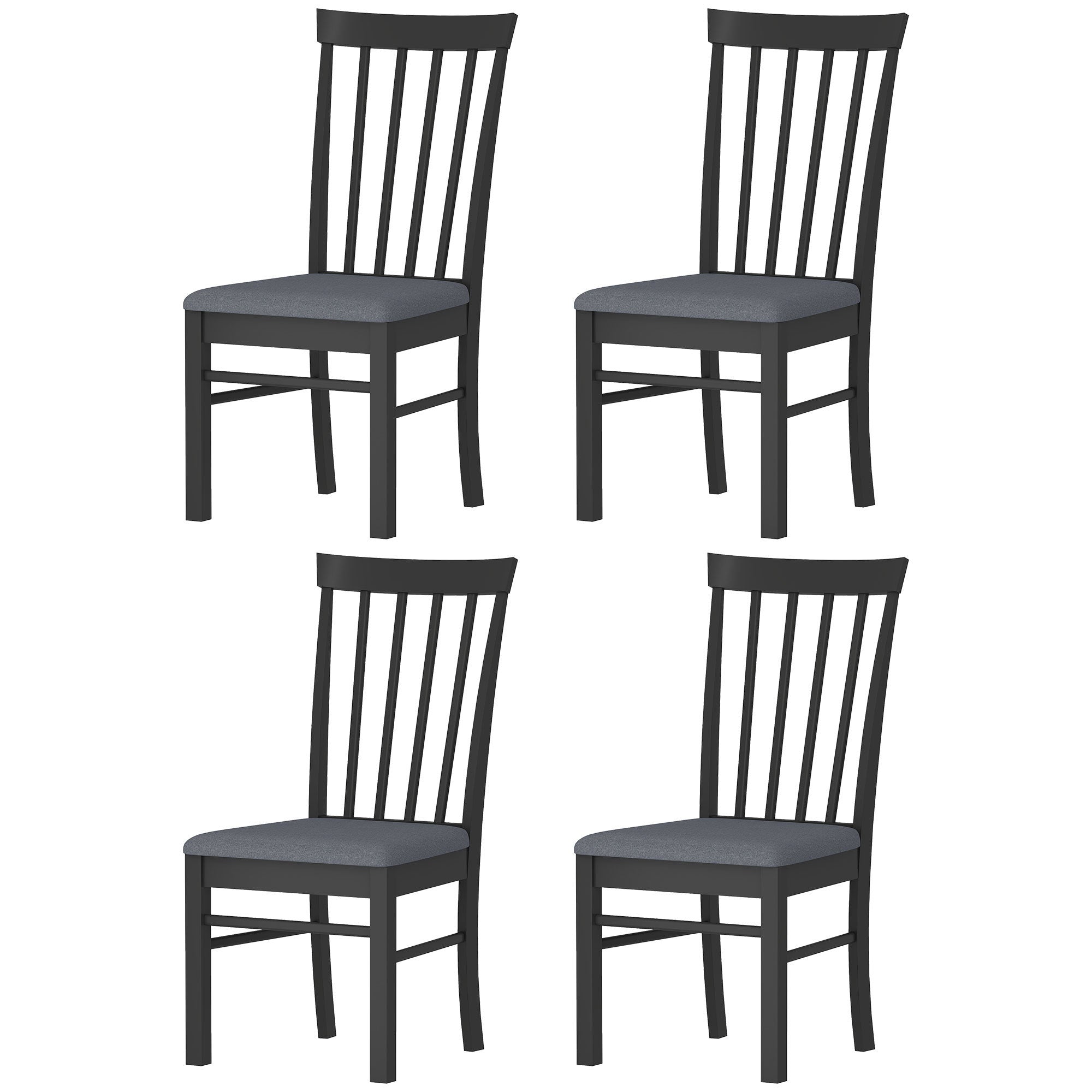 Wooden Dining Chairs Set Of 4 — Farmhouse Upholstered Kitchen Chairs (Black & Gray)