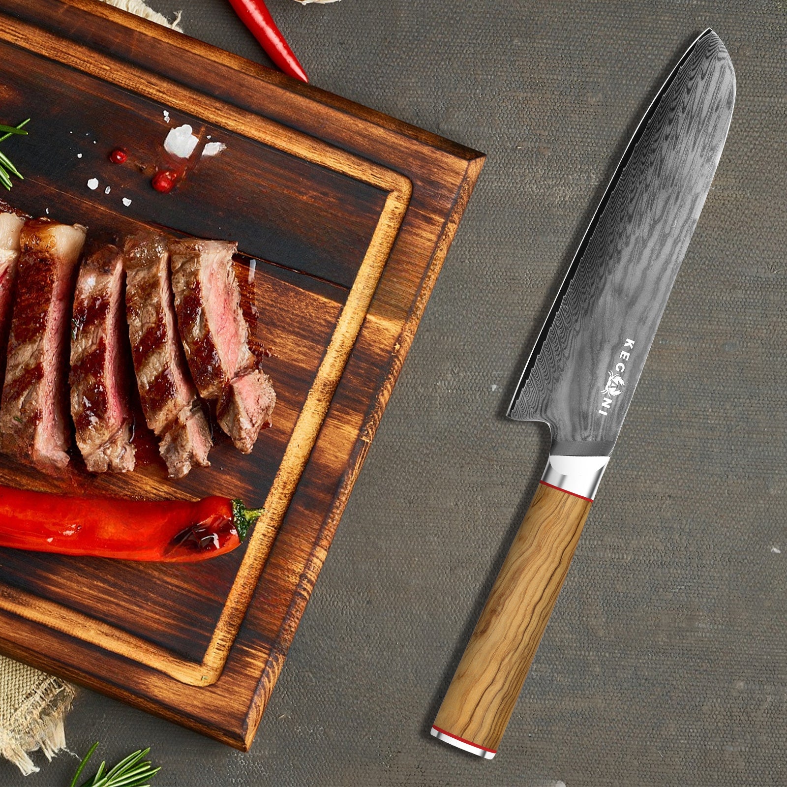 Kegani Kiritsuke Knife - 8 Inch Professional Japanese Chef's Knife, 67 Layers AUS-10 Damascus Steel - D-Shaped Wood Handle