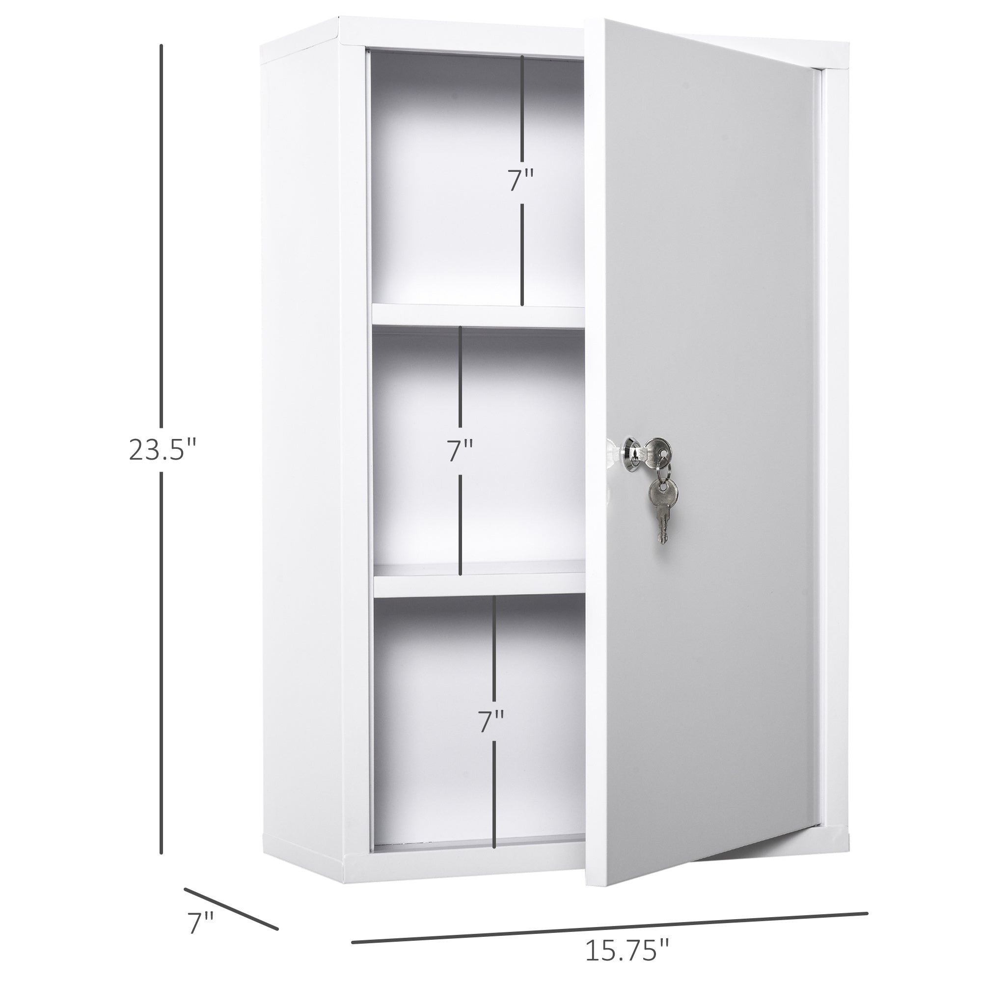 Coocosh lockable medicine cabinet made of robust steel, offering ample storage for bathroom items, mounted on the wall for convenient access and streamlined decor.