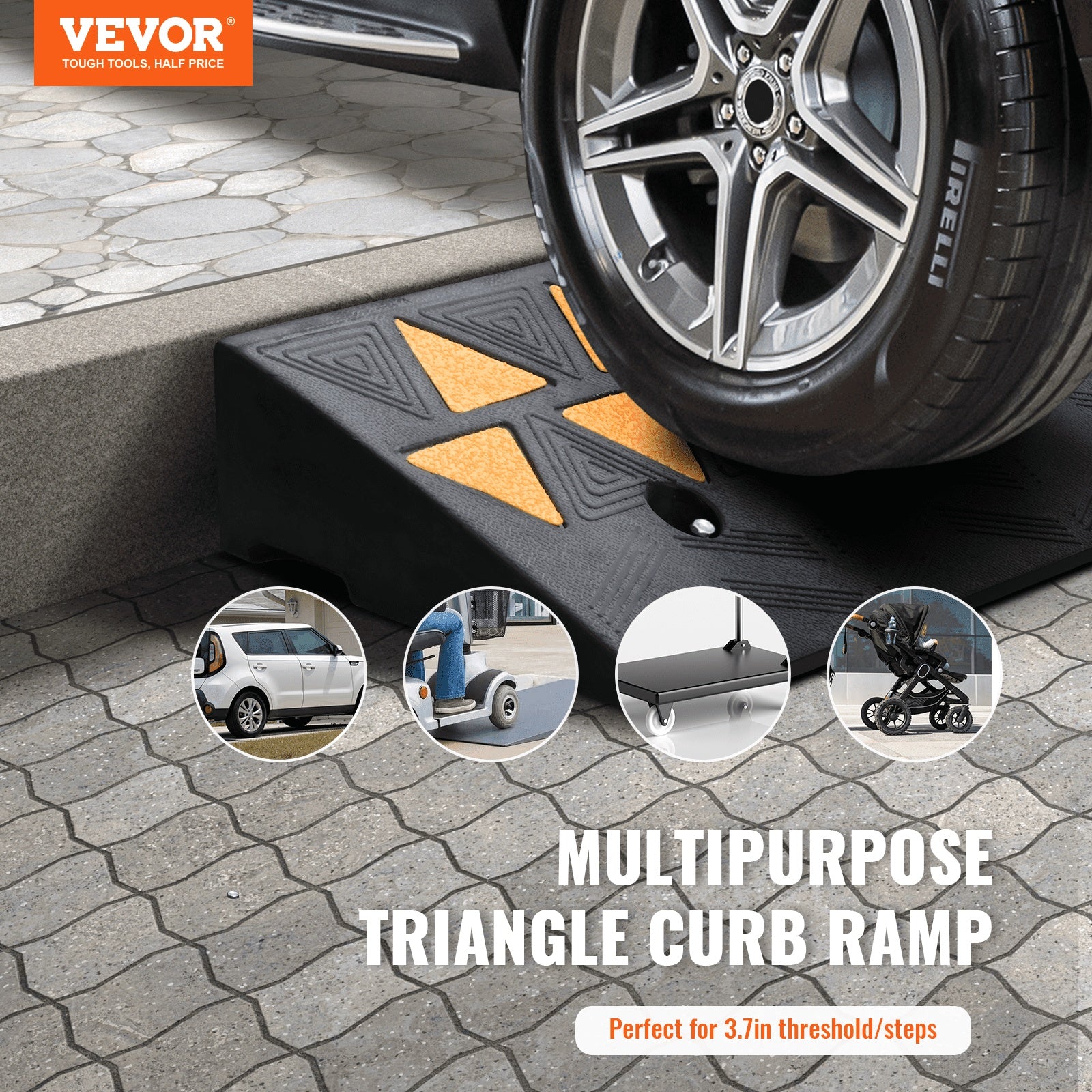 VEVOR Rubber Curb Ramp Rise Height Sidewalk Curb Ramp, Driveway Ramp For Curb, 15T Heavy Duty