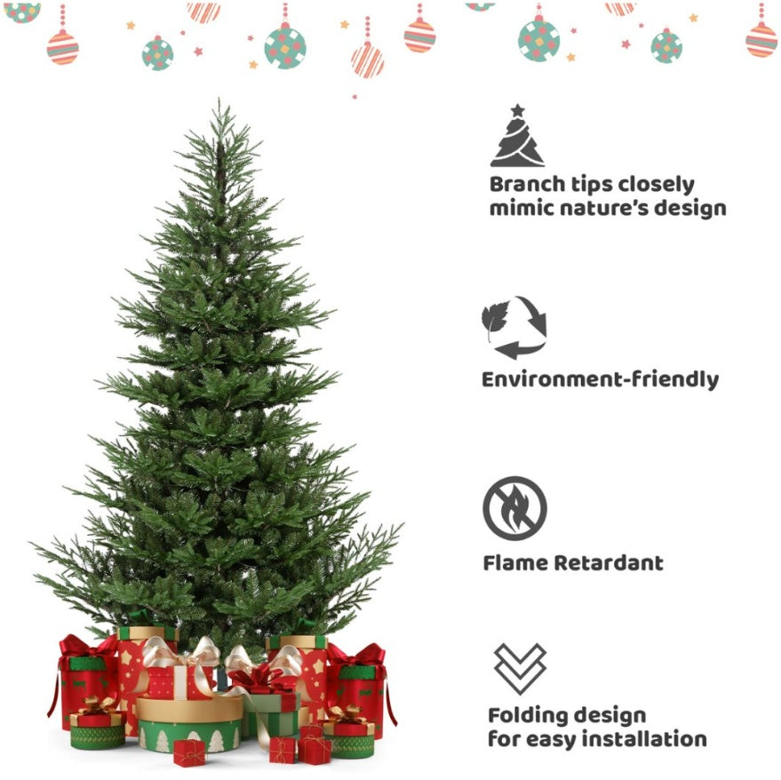 fulian 9ft PE/PVC Hybrid Artificial Christmas Tree - Green, Folding, Metal Base Included