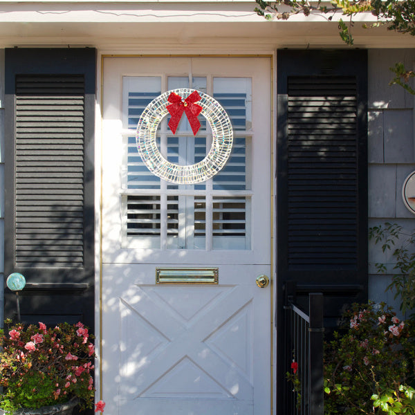 24in Pre-lit Iridescent Outdoor Christmas Wreath Decoration, Warm White LED