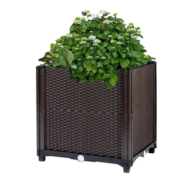 Coocosh Garden Planter Box with Durable PE Netting and Fiberglass Material, Rich Dark Brown Color, Ideal for Indoor and Outdoor Use, Perfectly Sized for Focal Plant Displays.