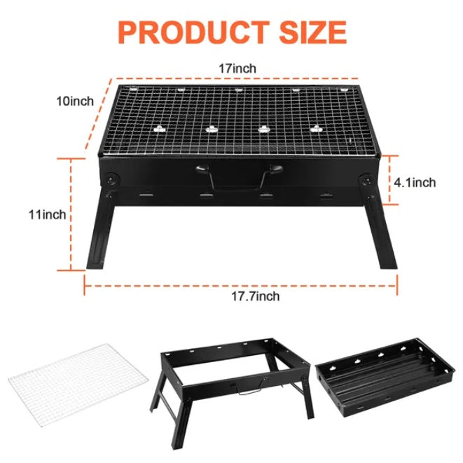 Foldable Portable Charcoal BBQ & Smoker Grill — Lightweight, Metal