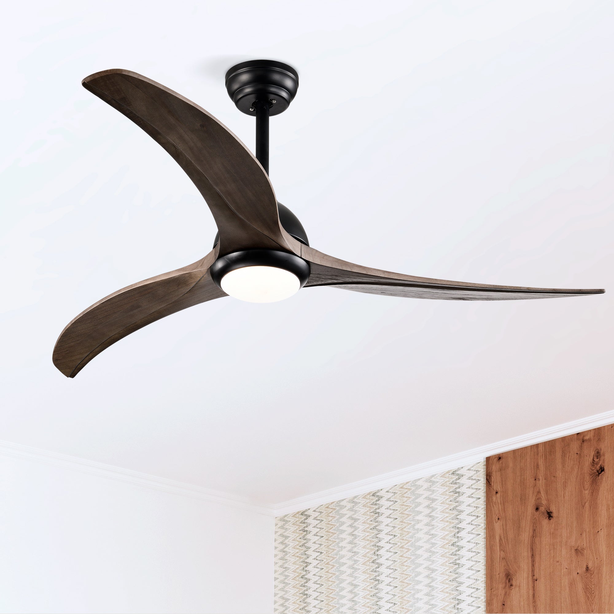 52" Ceiling Fan with Light & Remote — Indoor/Outdoor, Matte Black