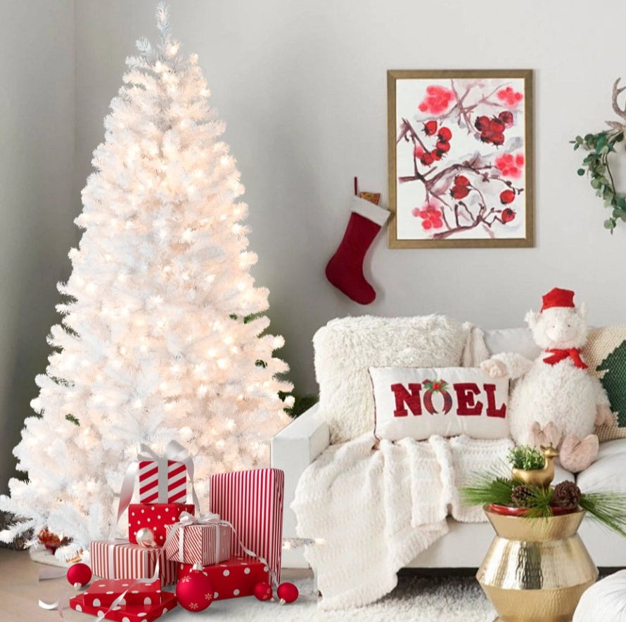 Prelit 7.5 / 9 ft White PVC Christmas Tree - Memory Wire