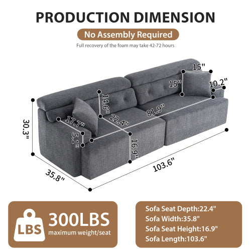 LY-029 Gray Compression 4-Seater Sofa — Chenille, Full Sponge, 2 Pillows