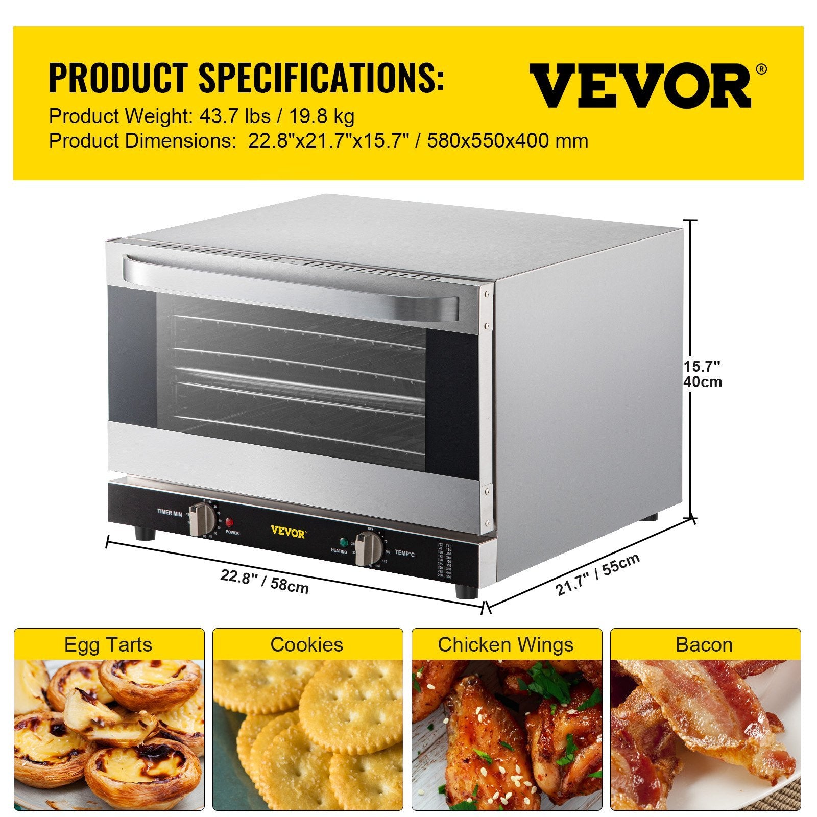 VEVOR Commercial Half-Size Convection Countertop Oven, 1600W, Glass Door, 120V, ETL Listed