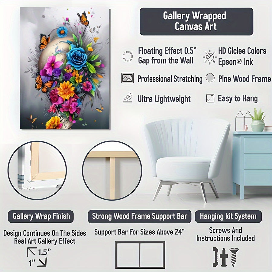 3 Pieces Skull Art Canvas Painting - Framed Contemporary Minimalist Artwork