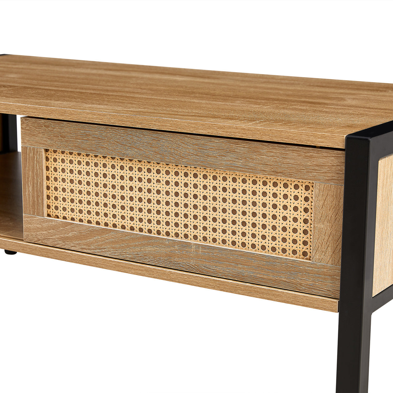 Adong Rattan Coffee Table Metal Legs Sliding Door Storage - View 6