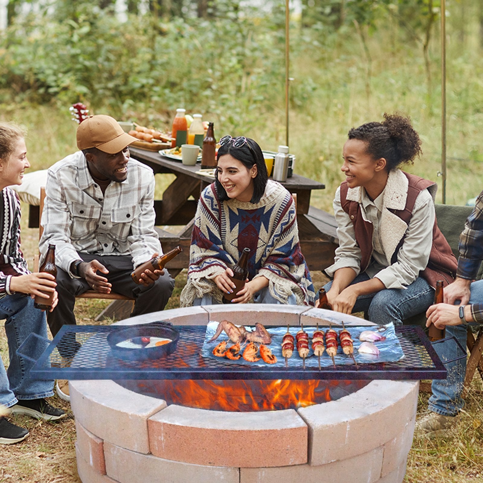 VEVOR X-Marks 44in Fire Pit Grill Grate — Heavy Duty Steel Portable BBQ