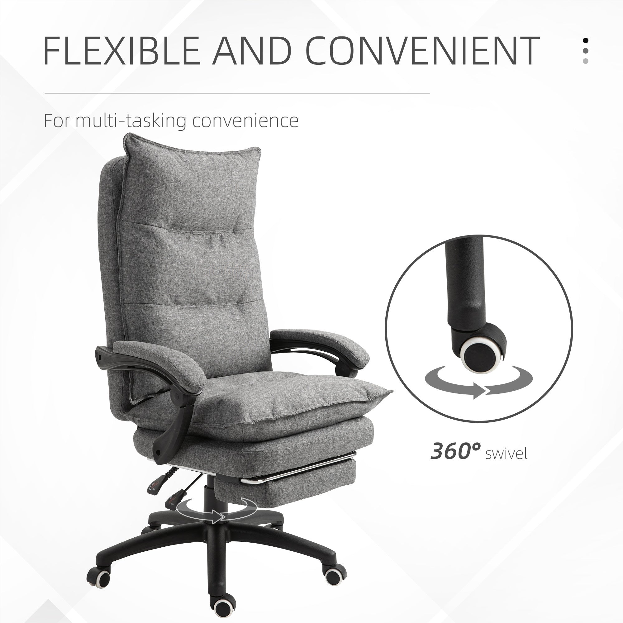 Coocosh Ergonomic Office Chair with plush cushioning, featuring 360° swivel functionality, in a stylish gray upholstery, perfect for enhancing any workspace comfort.