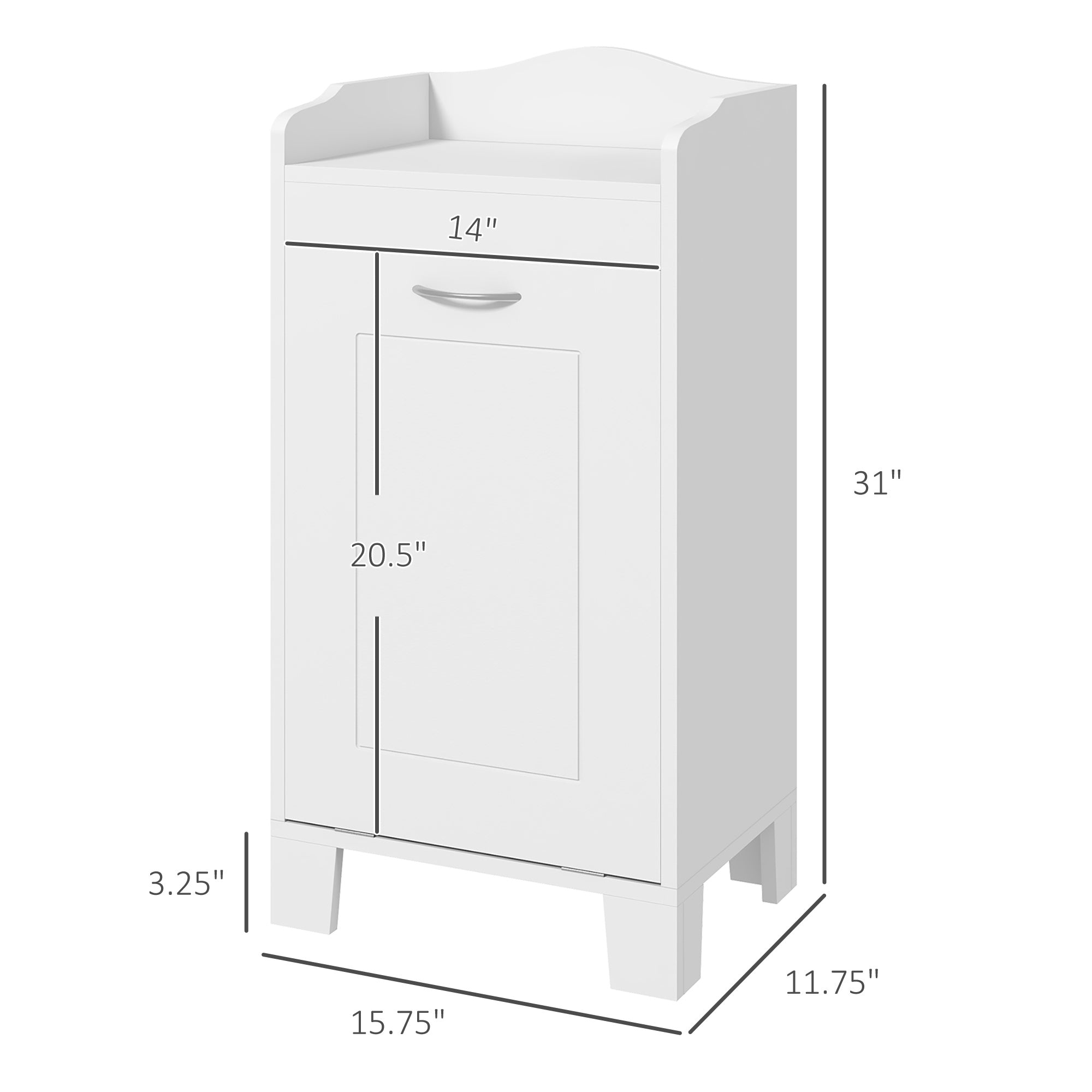 31 Tilt Out Laundry Hamper, Free Standing Bathroom Storage Cabinet Home Organizer - White