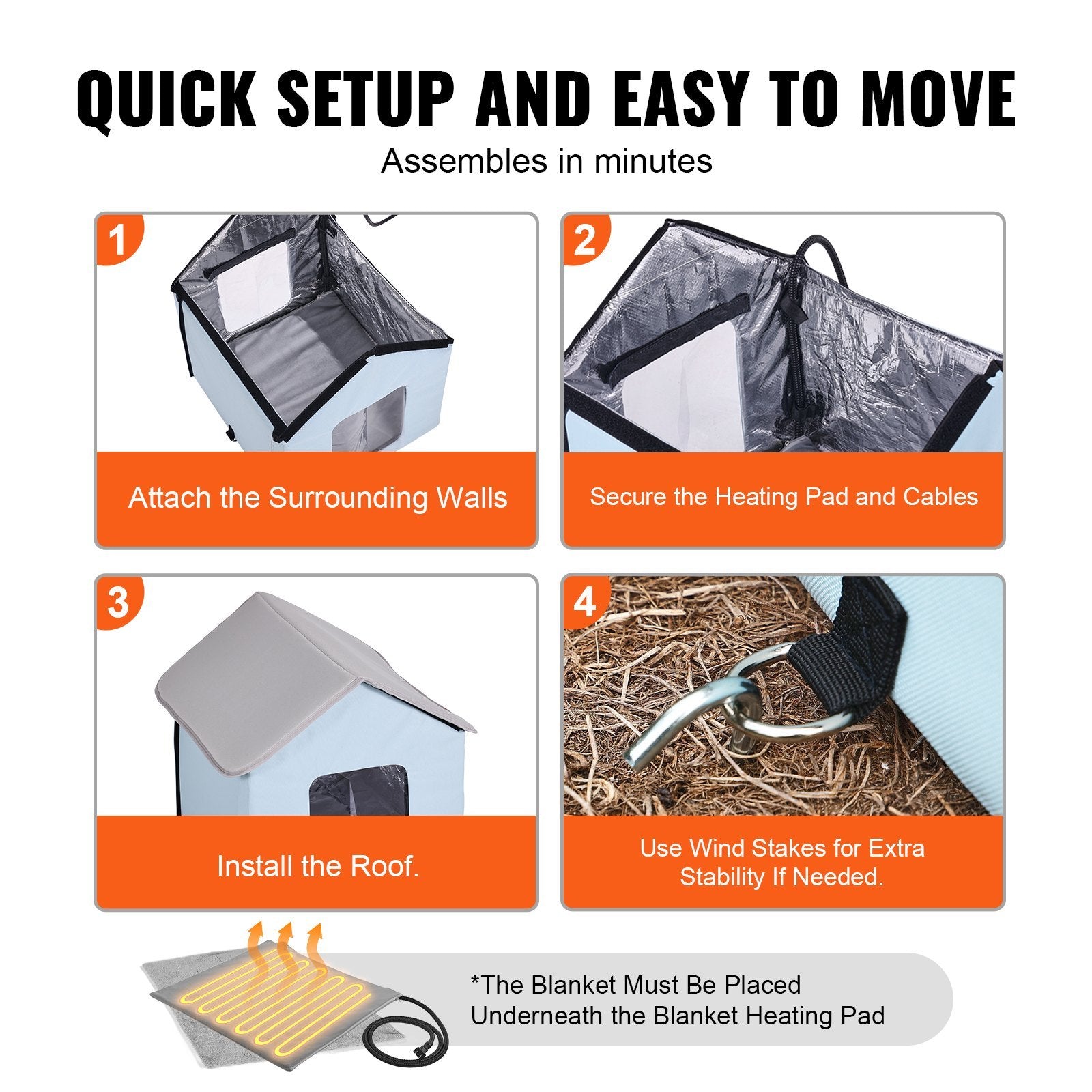 VEVOR Heated Cat House Foldable Kitty Shelter With Heated Pad Blue Small