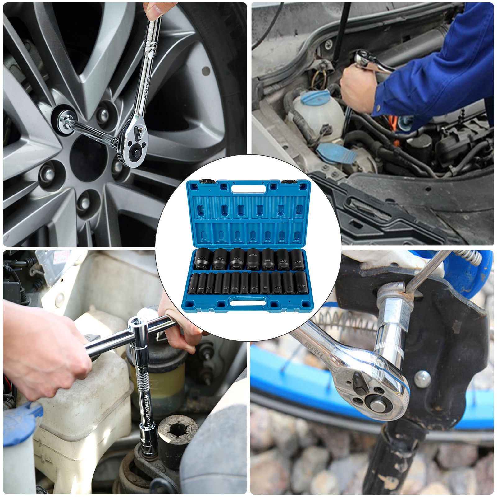 VEVOR 19-Piece 1/2" Drive Impact Socket Set with Storage Cage