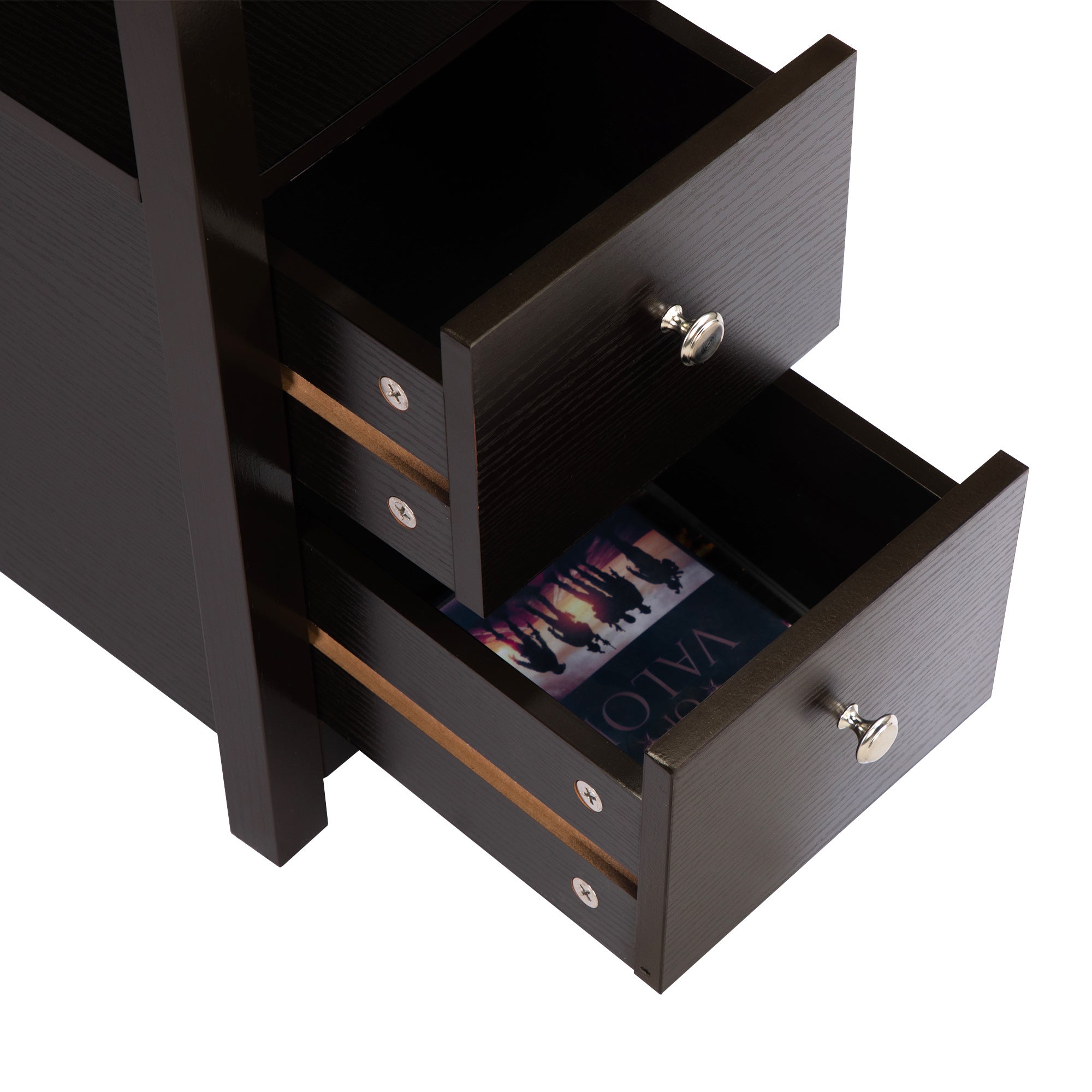 Transitional Nightstand W USB Charging Station,2-Drawer Storage Cabinet Espresso