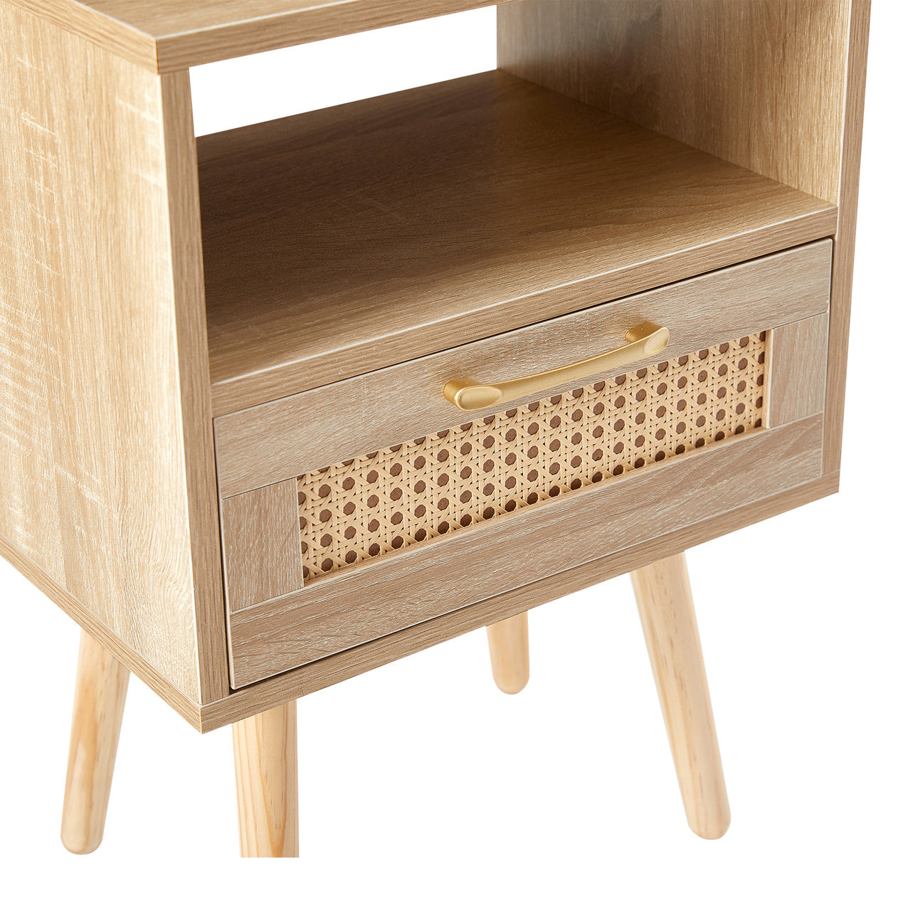 Rattan End Table Drawer Solid Wood Legs Nightstand - View 3