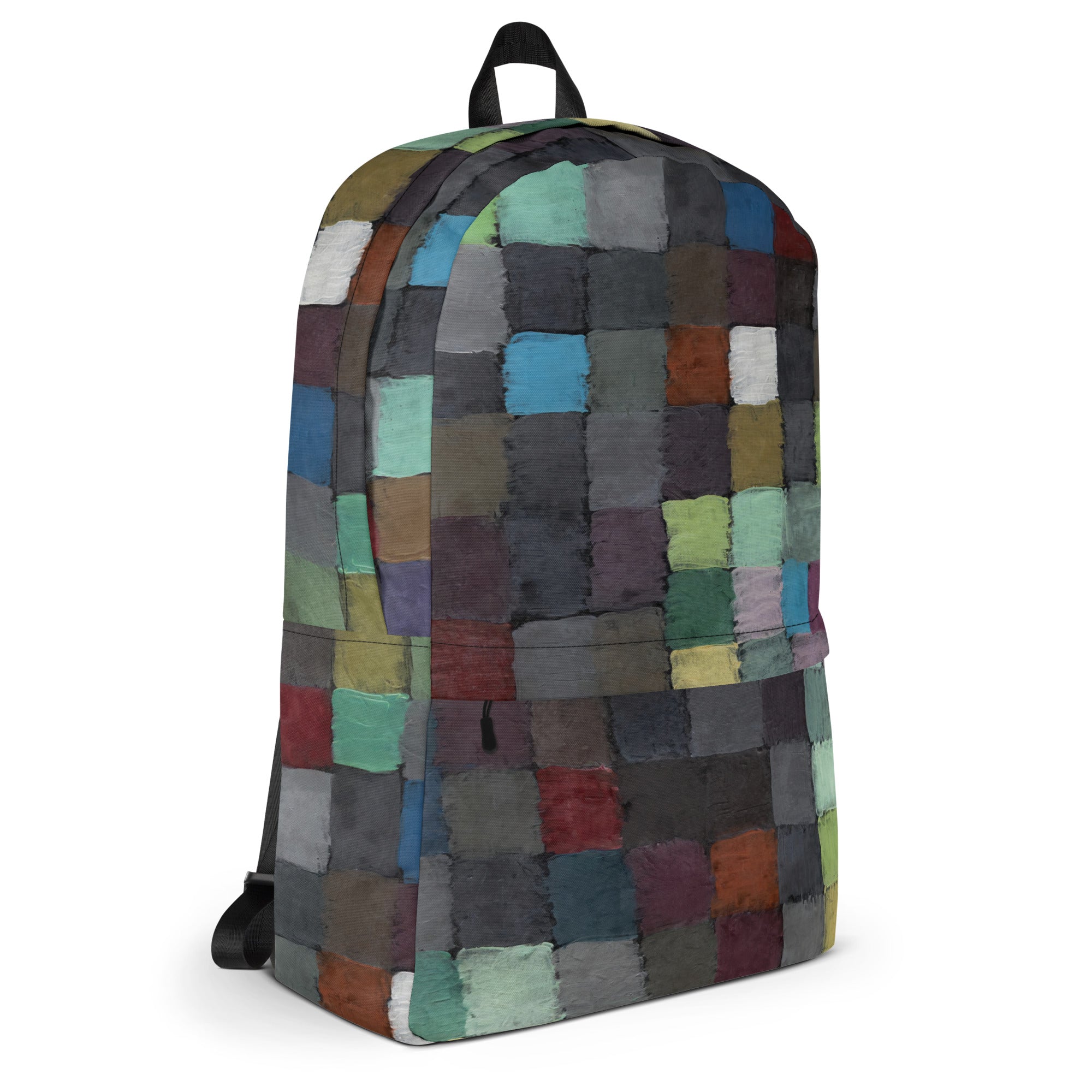 Coocosh's vibrant patchwork backpack, designed for the dynamic individual, combines abstract patterns with water-resistant polyester, offering durability for daily commutes and athletic pursuits while seamlessly complementing any style.