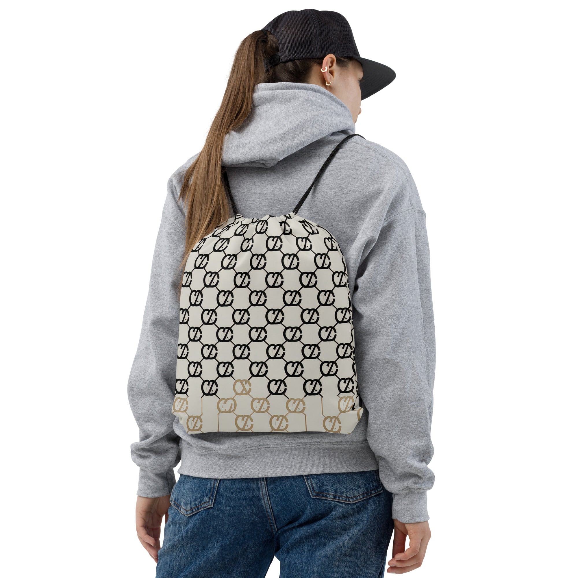 Coocosh Elite Cipher logo pattern drawstring bag, featuring 100% durable polyester and cotton handles, exemplifies effortless style for any adventure. Compact, lightweight, and versatile, it seamlessly transitions from gym to everyday wear, elevating your active lifestyle.