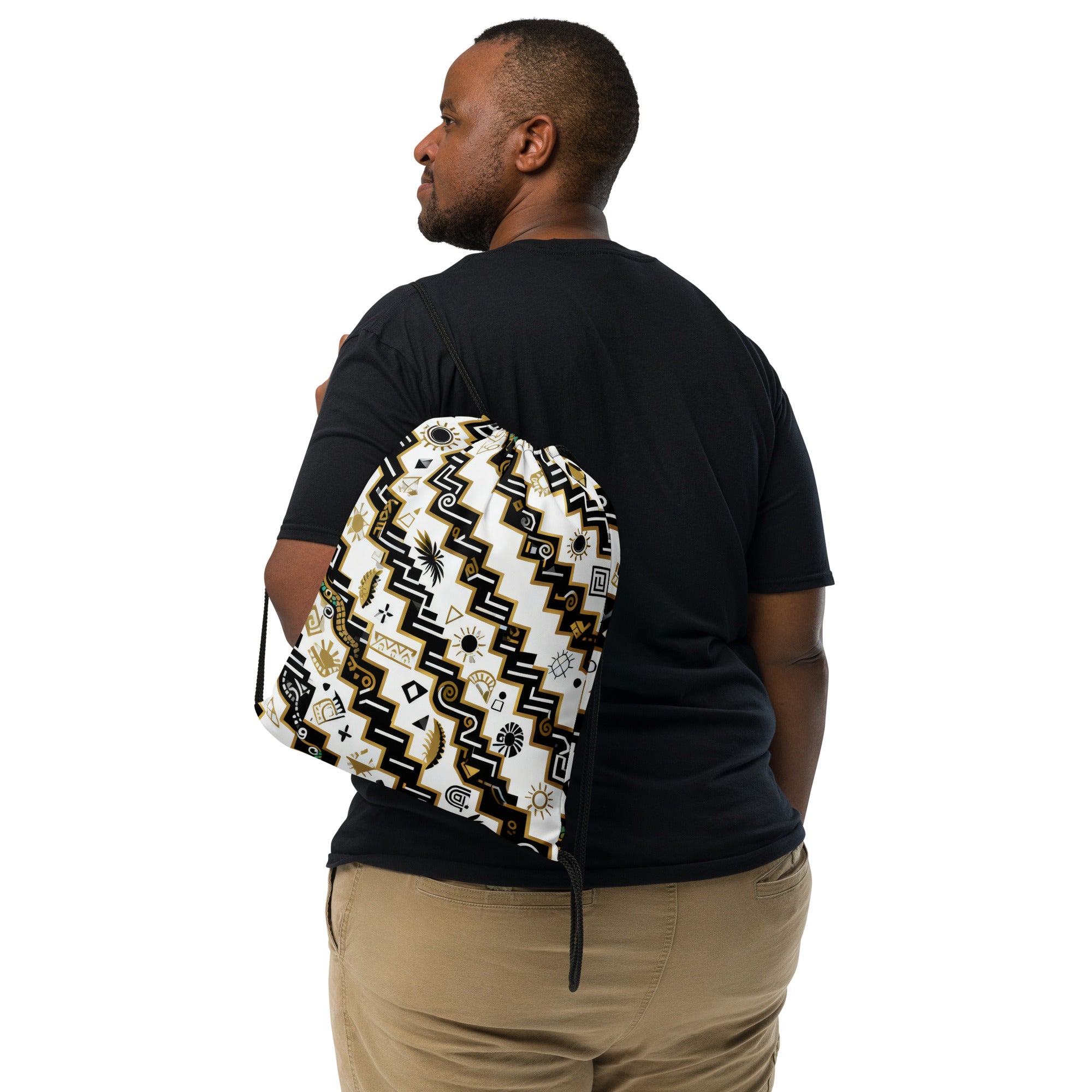 Coocosh Serpents Path drawstring bag, featuring striking geometric snake patterns, allows effortless style and practicality for everyday adventures. Crafted from durable 100% polyester with cotton handles, it's your go-to fashionable gym accessory.