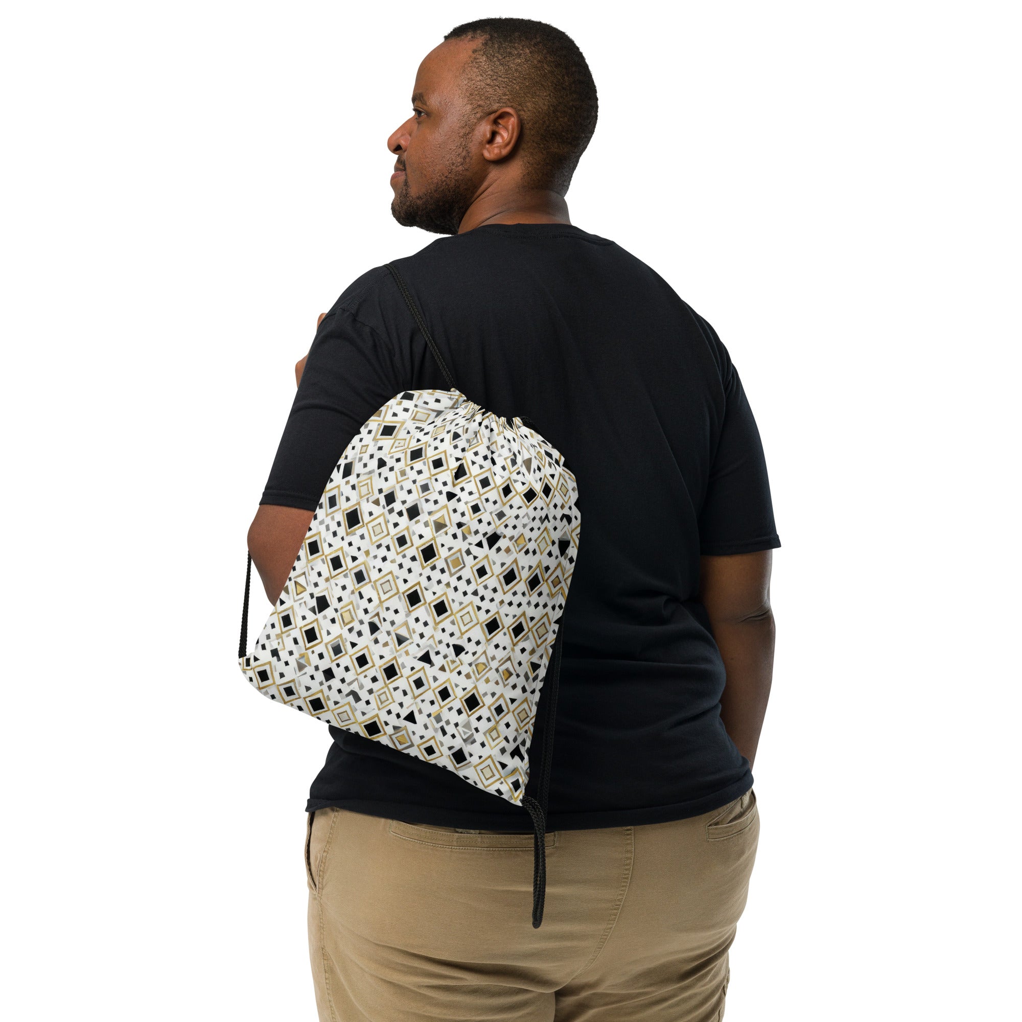 Coocosh Quantum Prism drawstring bag features a striking geometric pattern, designed for style and practicality. Lightweight and durable, it complements any outfit while providing secure storage for gym essentials and travel gear, enhancing your active lifestyle.