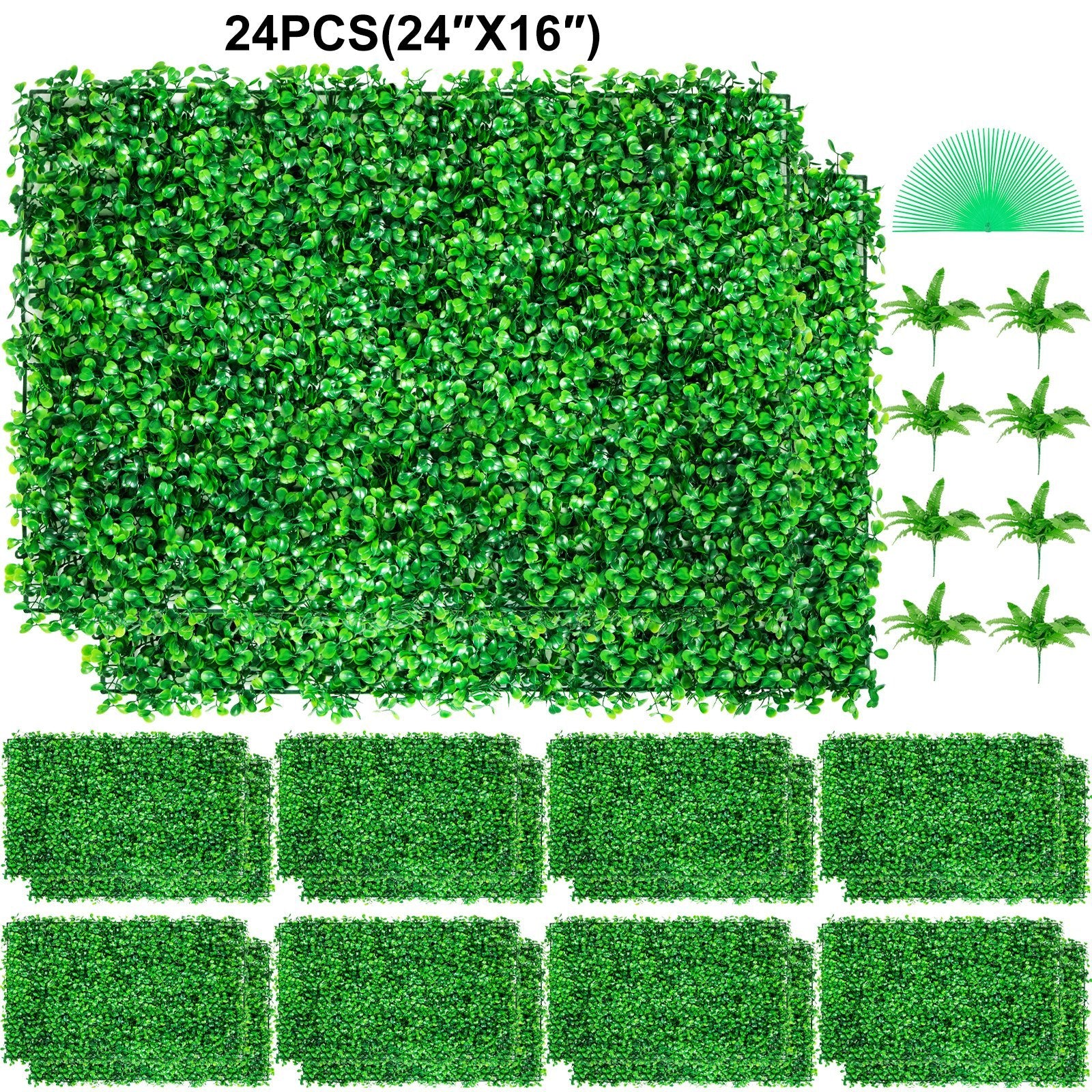 VEVOR Artificial Boxwood Panel UV 24pcs Boxwood Hedge Wall Panels Artificial Grass Backdrop Wall 4 Cm Green Grass Wall, Fake Hedge For Decor Privacy Fence Indoor, Outdoor GardenBackyard