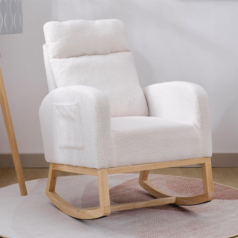 Modern Accent Rocking Chair Rocking Chair With Solid Wood Legs, Upholstered Nursery Glider Rocker, Comfy Armchair With Side Pocket, Living Room Lounge Arm Chair With High Backrest