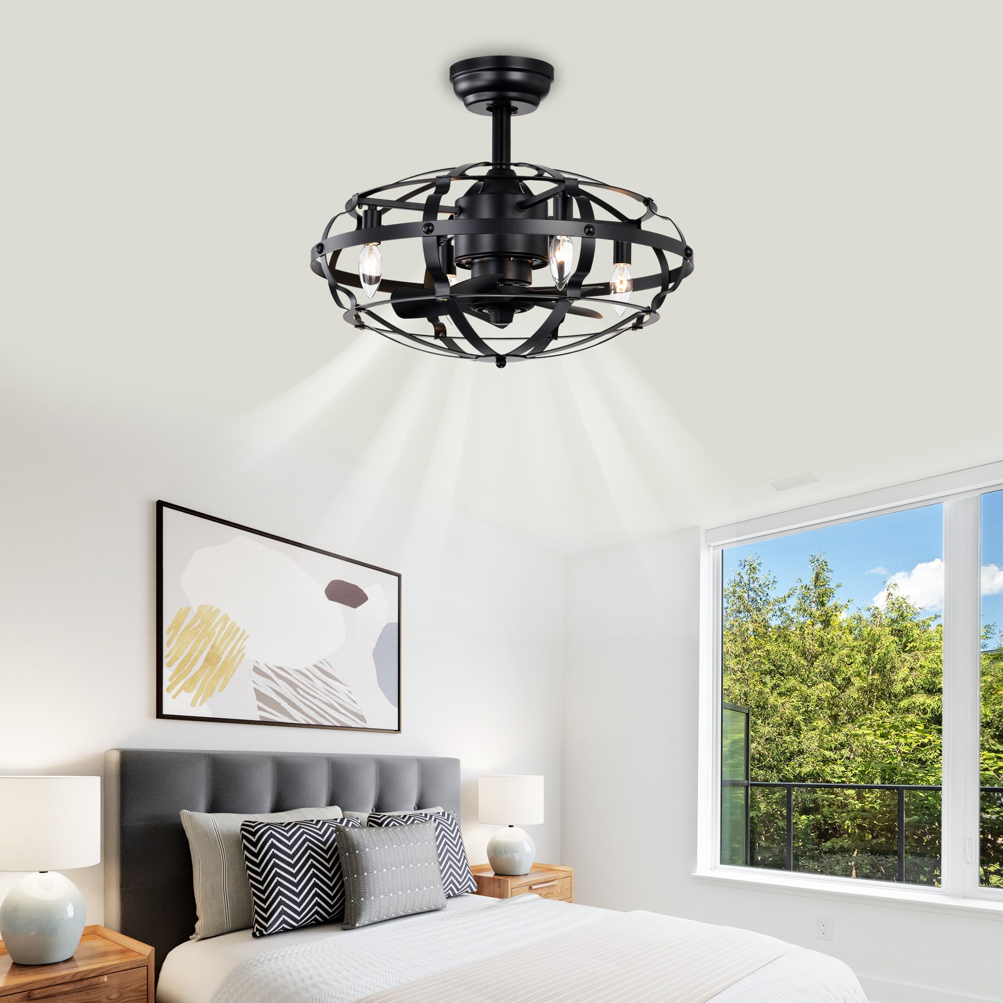 Hot Sell Industrial 18" Caged Ceiling Fan Light Kit - Matte Black