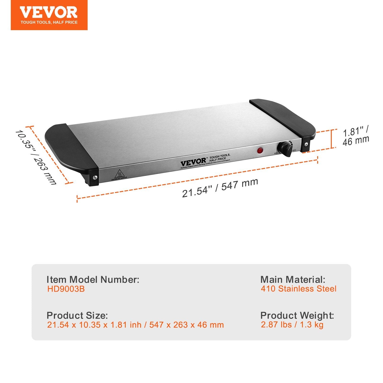 VEVOR Electric Warming Tray Buffet Food Warming with Temperature Control, Stainless Steel