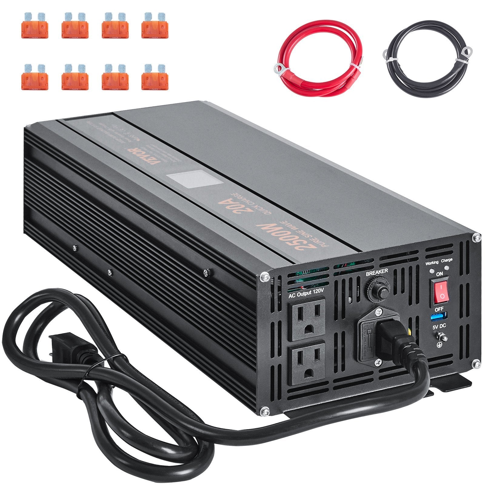 VEVOR 2500W Sump Pump Battery Backup System with LCD & Pure Sine Wave