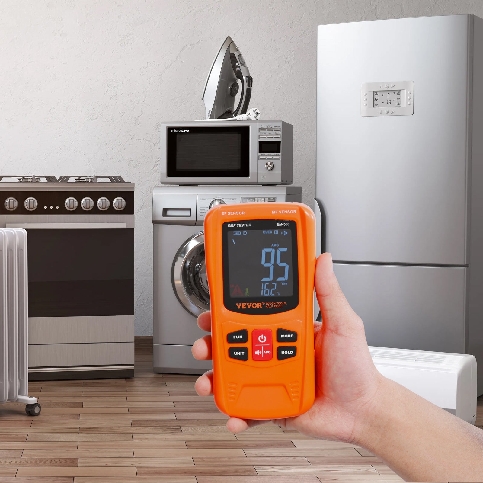 VEVOR 3-in-1 EMF Meter, 5Hz-6GHz — Handheld Rechargeable EF/MF/RF Detector