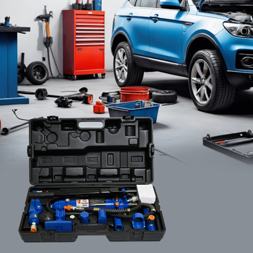 4 Ton (8800 lbs) Porta Power Hydraulic Ram Body & Frame Repair Kit, 17-Pc with Case - Black/Blue