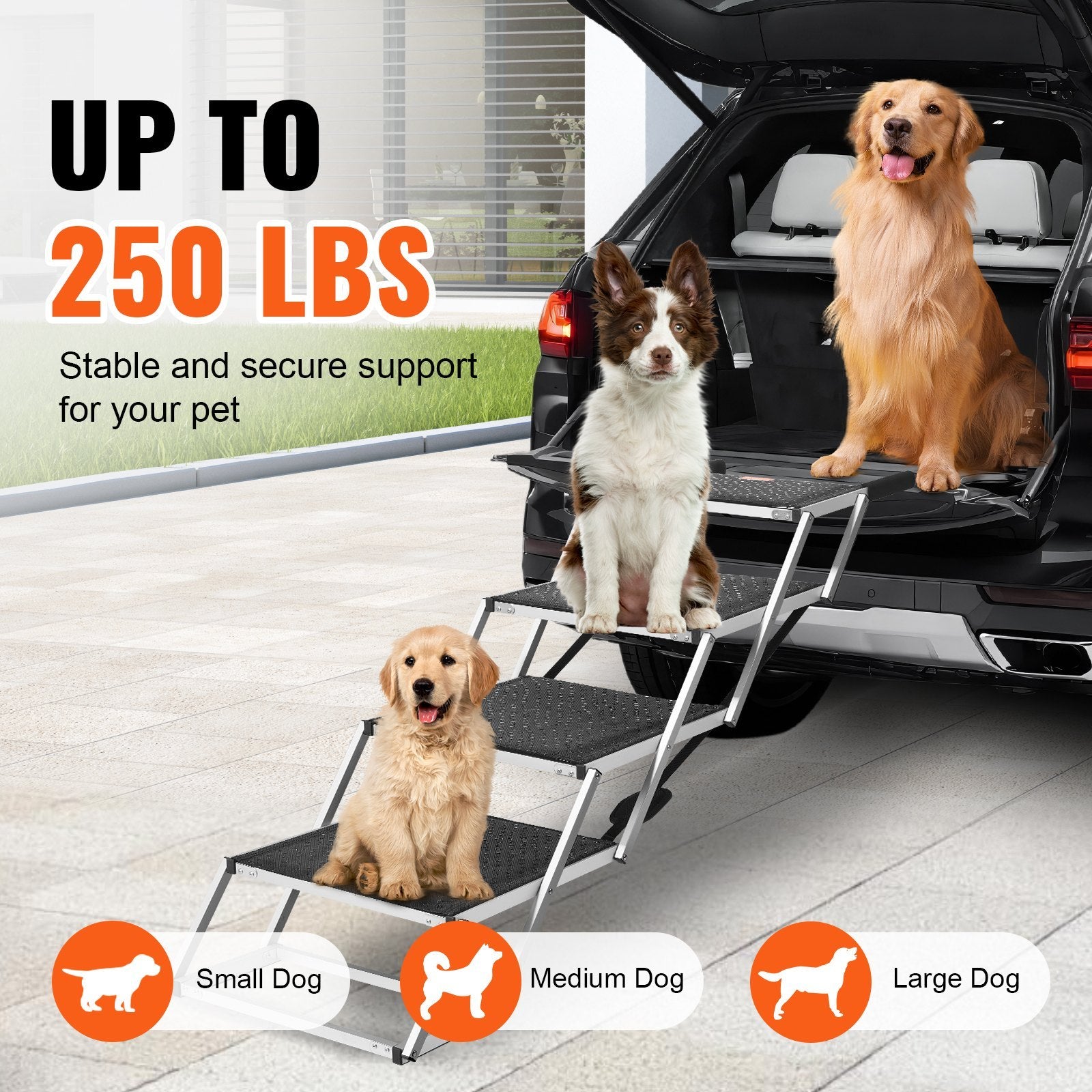 VEVOR Dog Stair For Cars 4-step Folding Dog Steps Aluminum — Up to 250 lbs