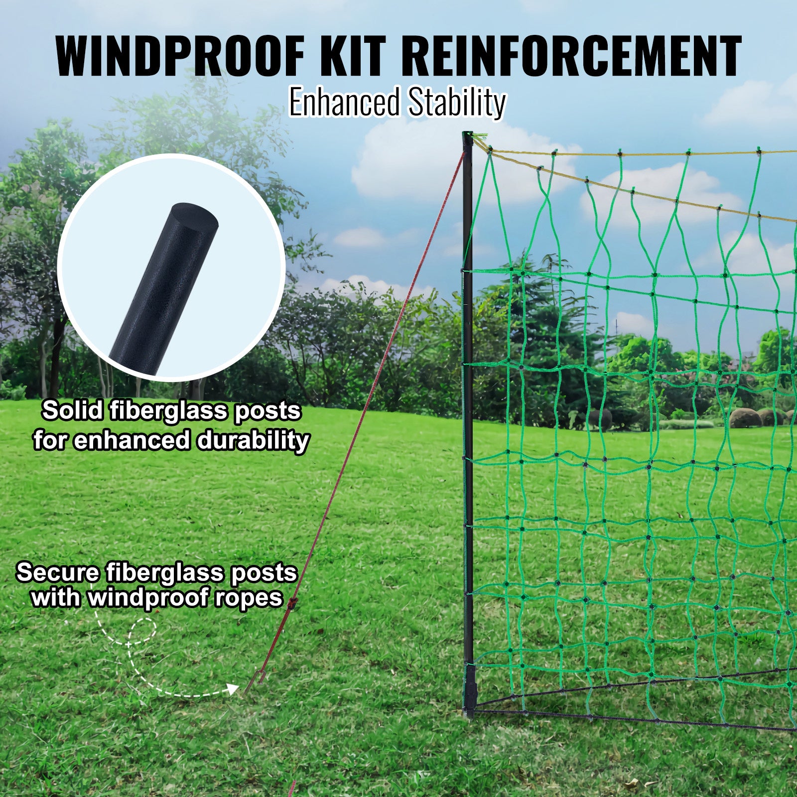 VEVOR Electric Fence Netting, 42 H x 164 L, Portable Mesh with Posts & Double-Spiked Stakes