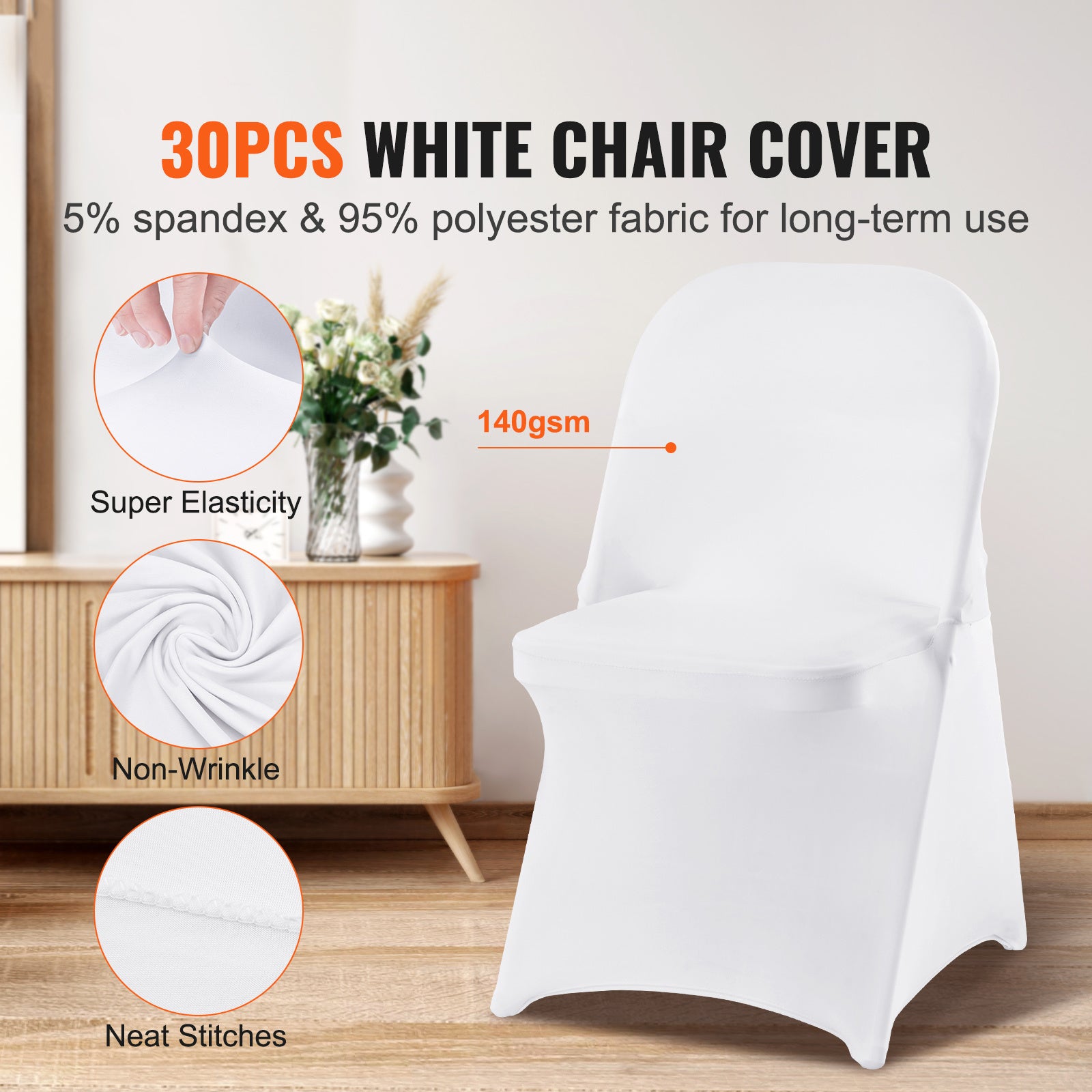 VEVOR White Stretch Spandex Chair Covers - 30 PCS