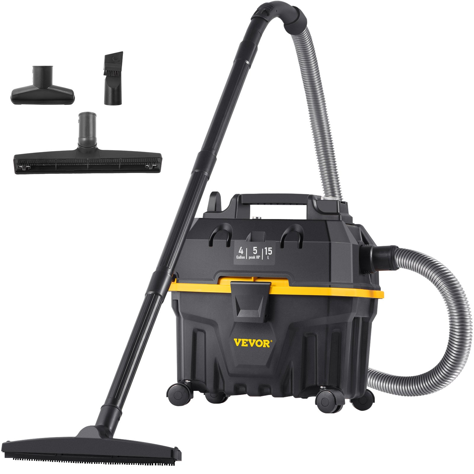 VEVOR 4 Gallon Wet Dry Vac — 5 Peak HP, 3‑in‑1 Shop Vacuum with Blower (Black)