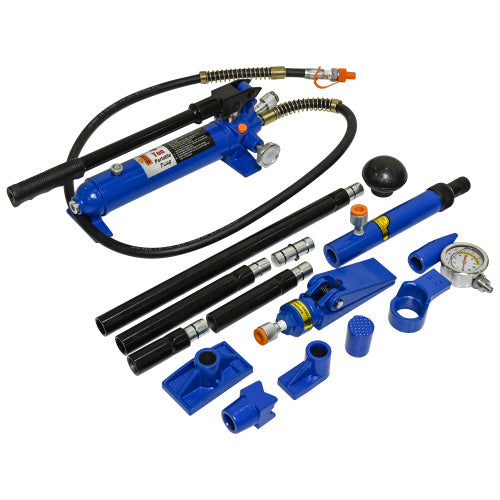 4 Ton (8800 lbs) Porta Power Hydraulic Ram Body & Frame Repair Kit, 17-Pc with Case - Black/Blue