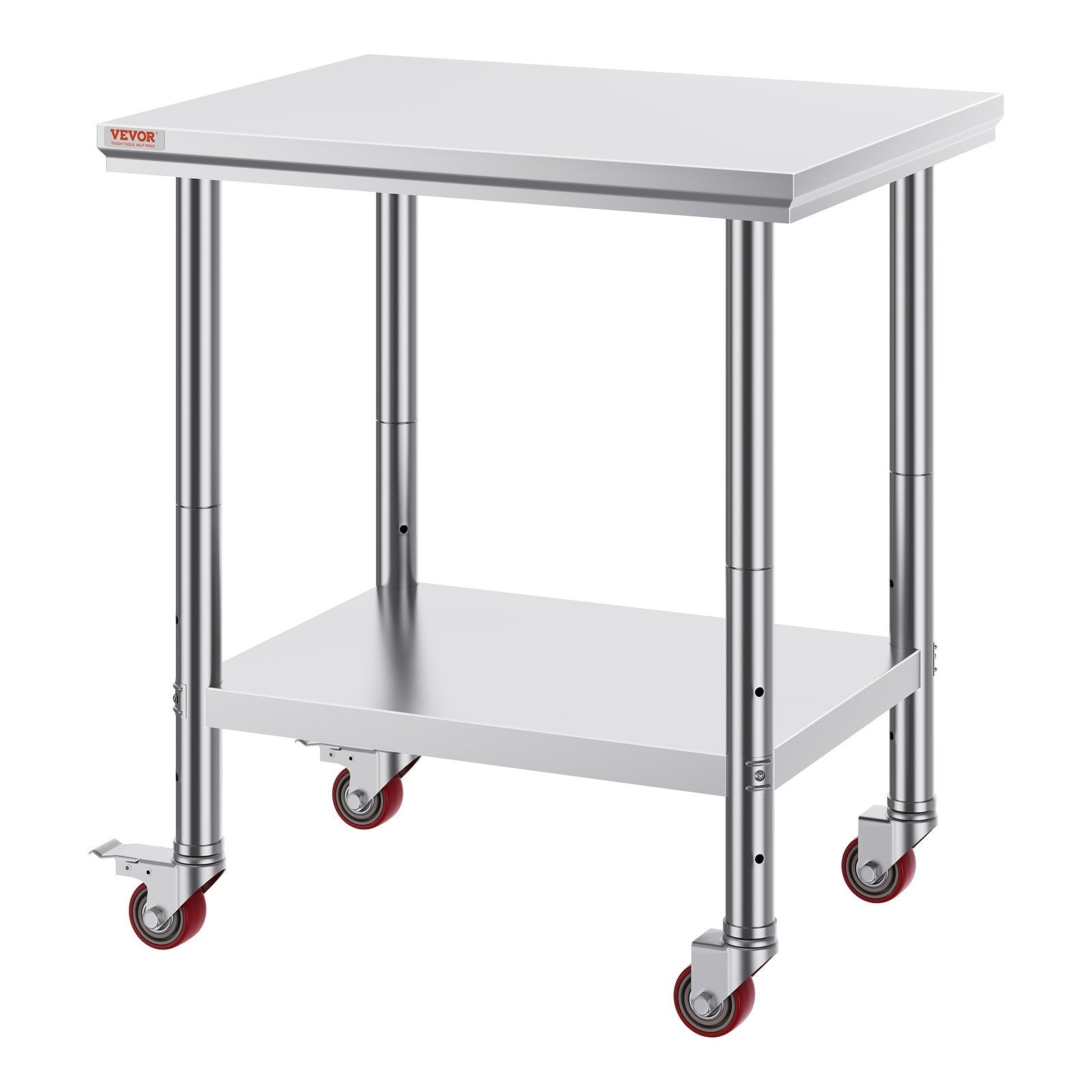 VEVOR Stainless Steel Work Table with Wheels, 24 x 30 x 33.8 in — Heavy Duty Prep Table