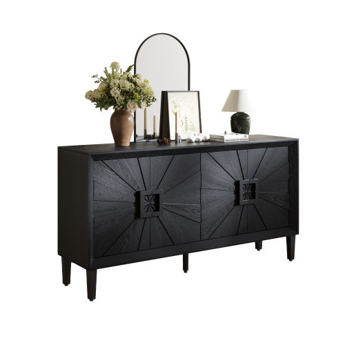 60 Premium Rustic Farmhouse Credenza Sunburst Door - View 9