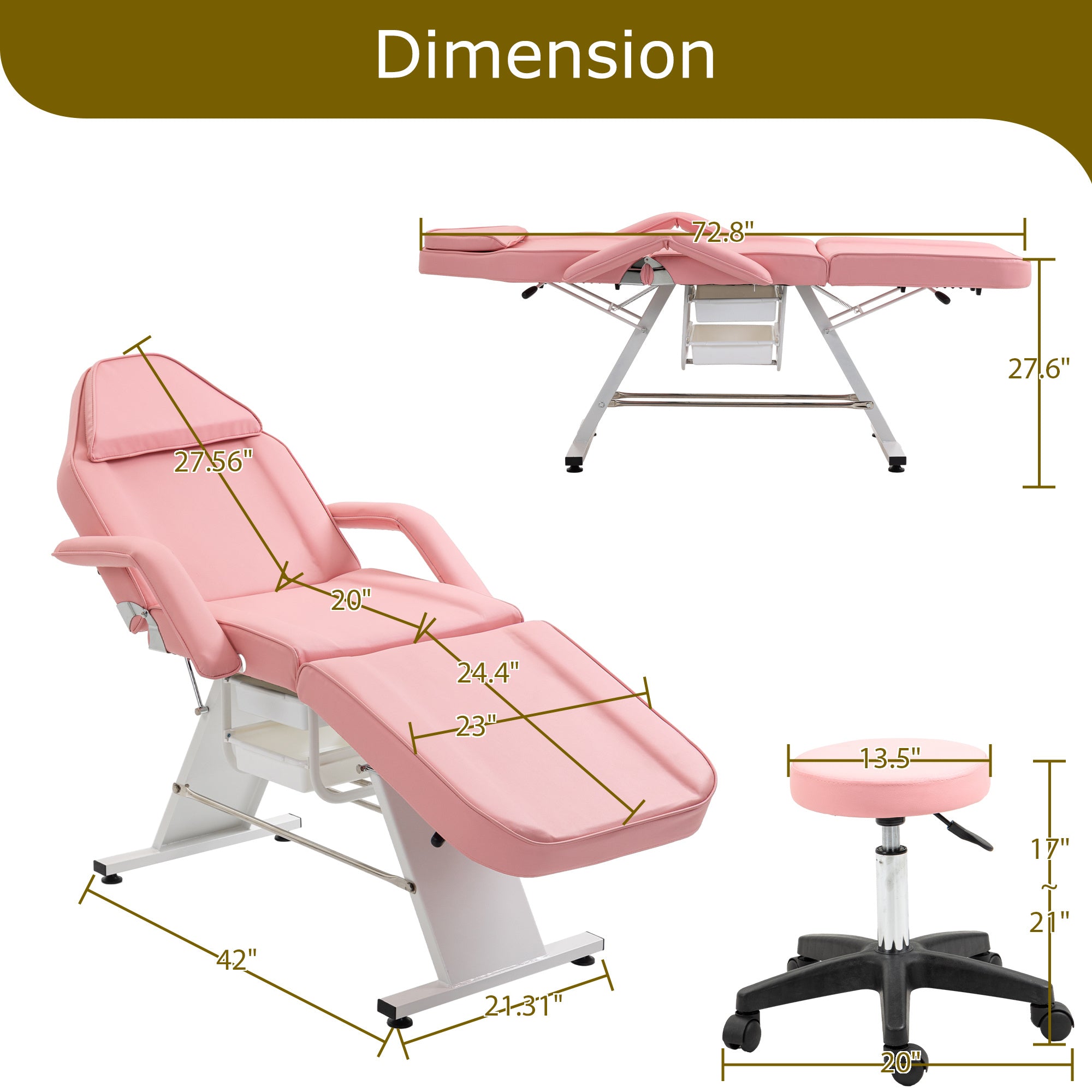 Hydraulic 3-Section Massage & Tattoo Chair with Stool and Two Trays