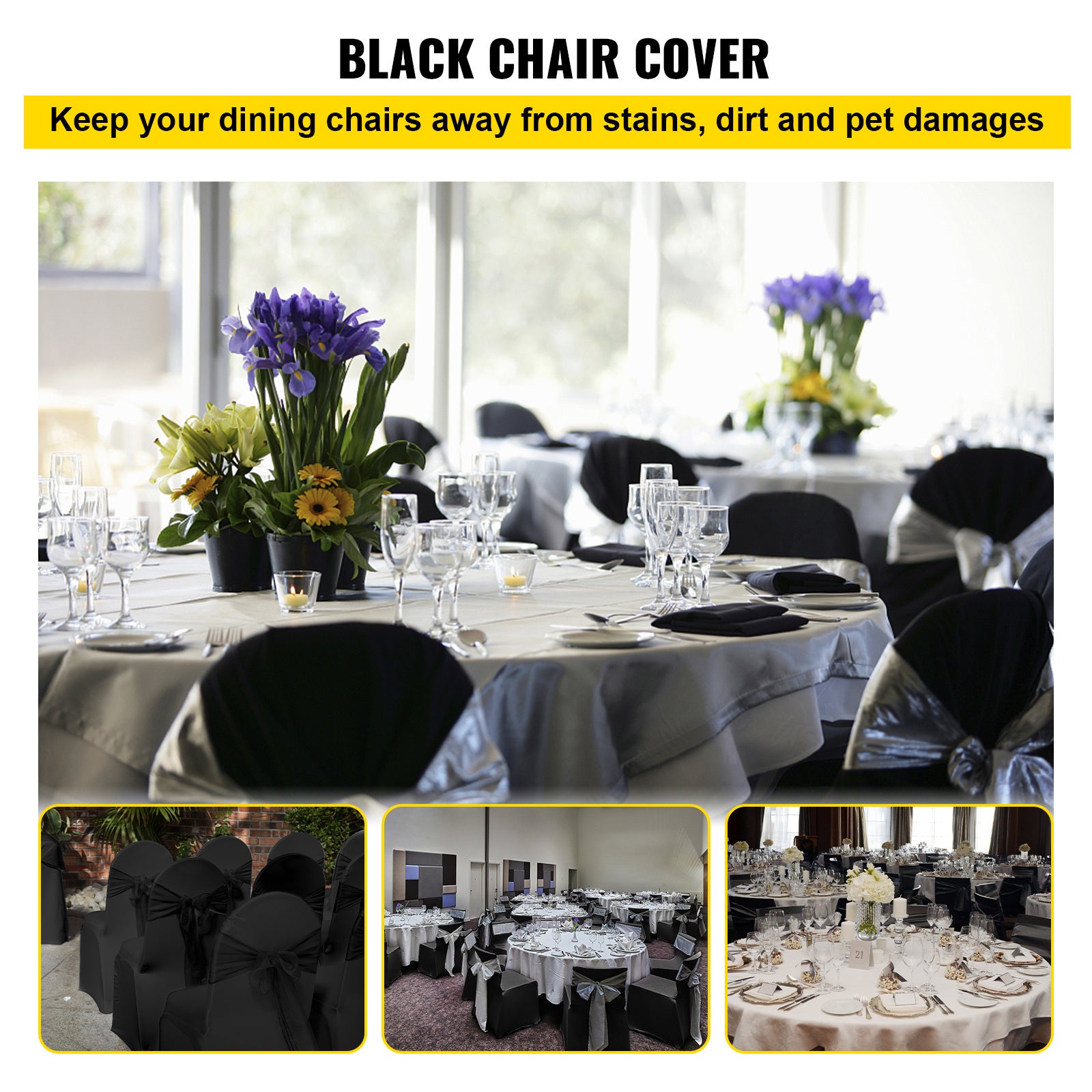 VEVOR Stretch Spandex Folding Chair Covers — Universal Black (50pcs)