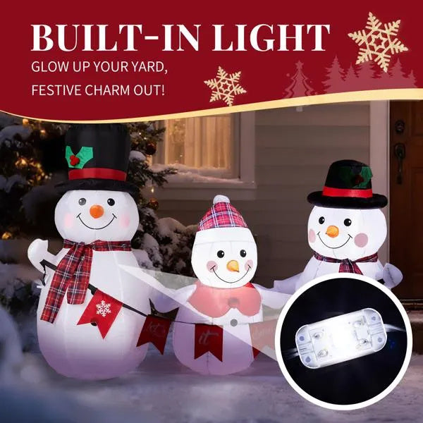 6.2FT Lighted Christmas Inflatable Decoration - Snowman Family with LED Bunting