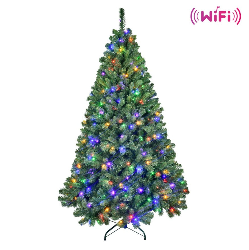 fulian 6ft PVC Hybrid Automatic Tree (Pre-Lit Smart RGB, Quick Set)