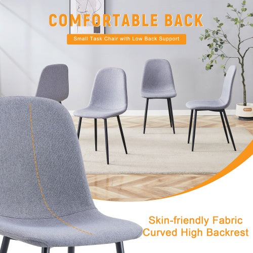Luxury Simple Chair - Set of 4 Light Gray Linen-Cotton Dining Chairs with Black Metal Legs