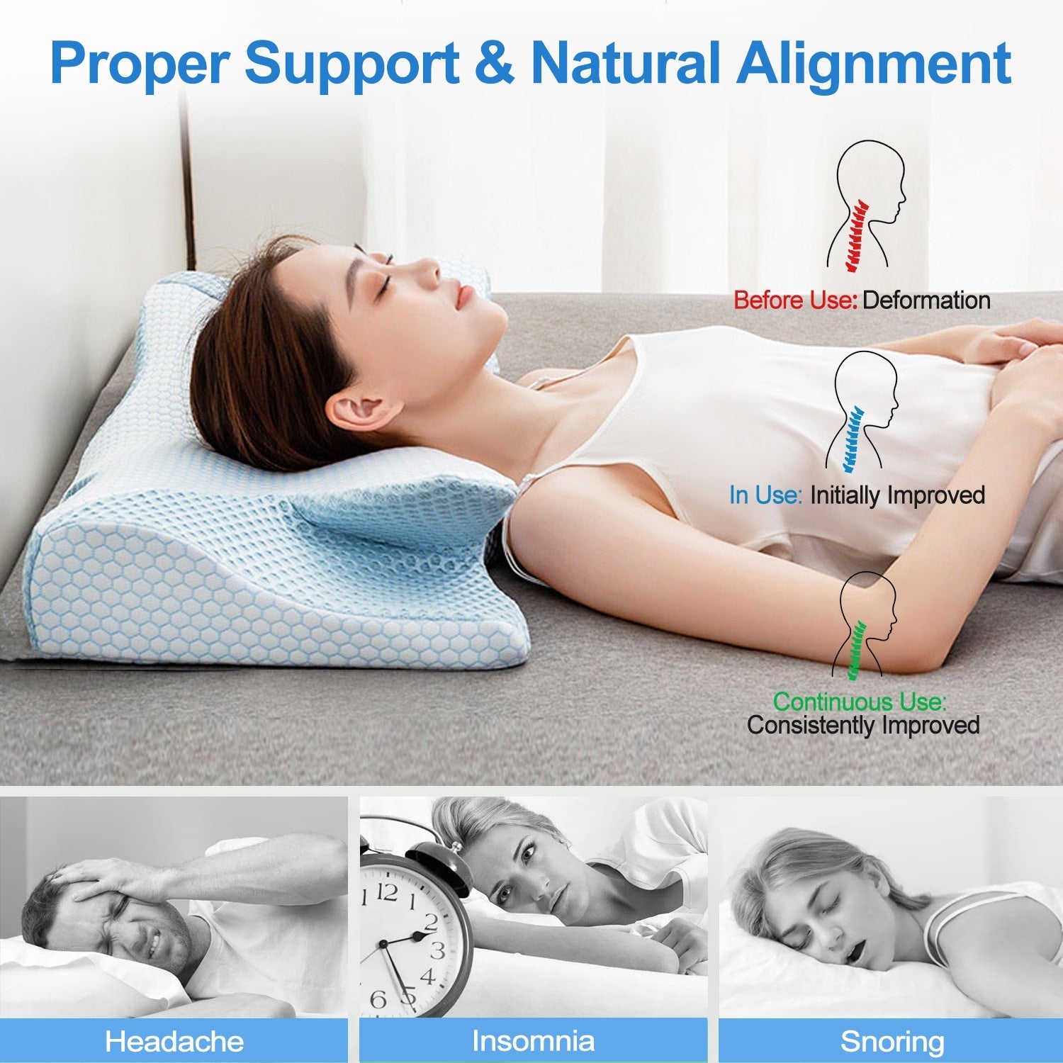 2Pcs Memory Foam Pillow Neck Support Pillow For Pain Relief Sleeping Ergonomic Contour Orthopedic Support Side Back Stomach Sleeper