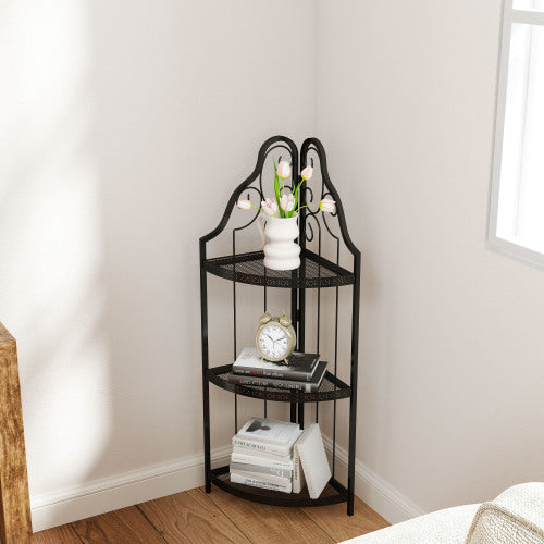 3-Tier Corner Open Shelf, Bookcase Freestanding Shelving Unit