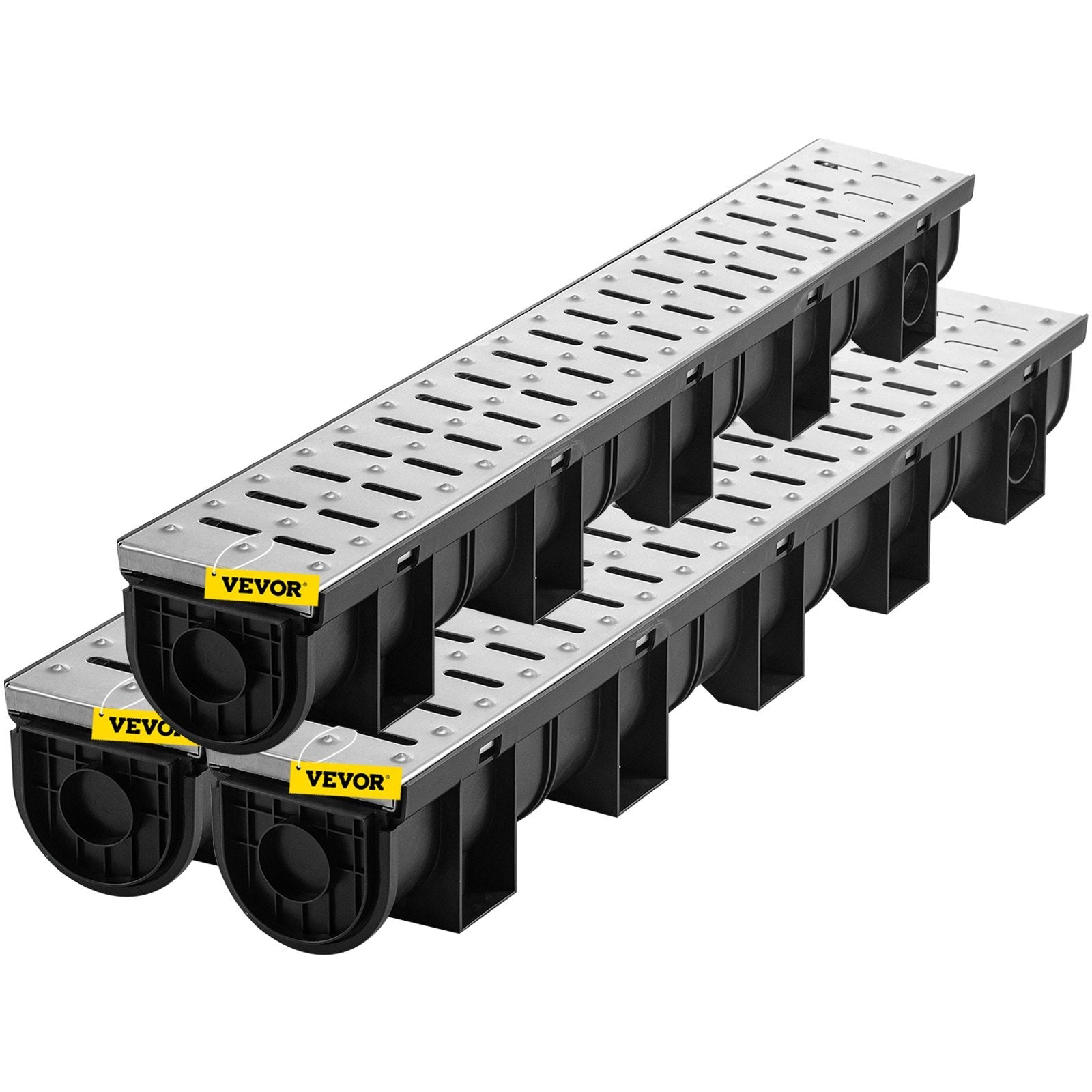 VEVOR Trench Drain System, Channel Drain With Metal Grate — 3-Pack (5.9 x 5.1 x 39.4 in)