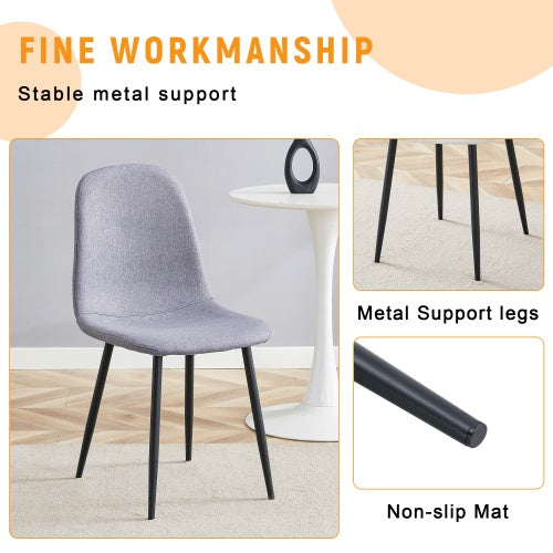 Luxury Simple Chair - Set of 4 Light Gray Linen-Cotton Dining Chairs with Black Metal Legs